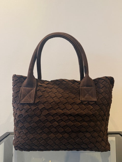 MINI WOVEN SUEDE TOTE - Chocolate
