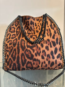 CHAIN TRIM HANDBAG - Leopard/Gunmetal