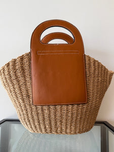 RAFFIA TOP HANDLE BAG - Dark Tan