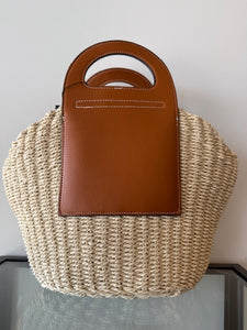 RAFFIA TOP HANDLE BAG - Light Tan