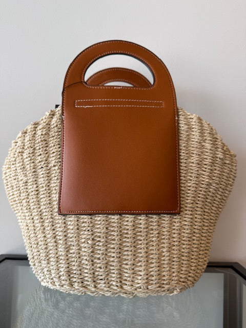 RAFFIA TOP HANDLE BAG - Light Tan