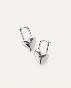 PADLOCK HEART EARRINGS - Silver