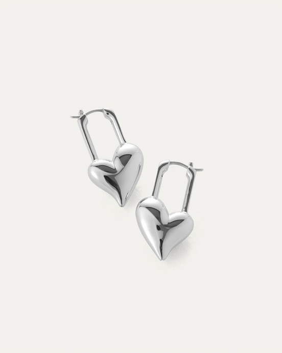 PADLOCK HEART EARRINGS - Silver