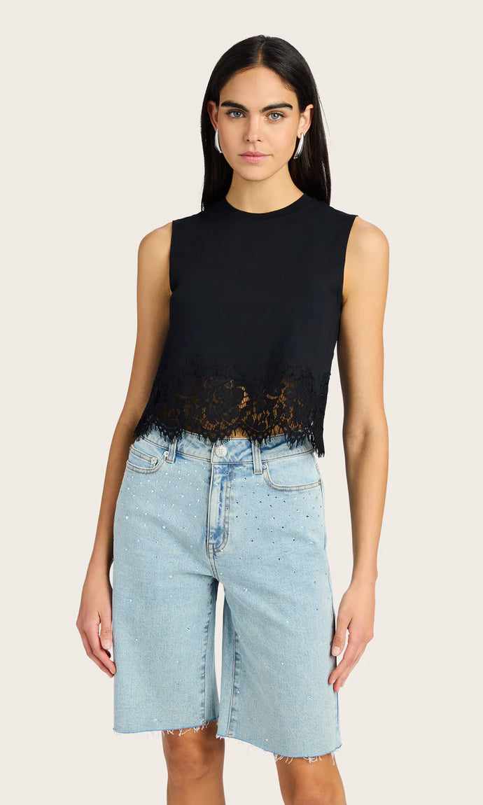 PALANI LACE COMBO TOP - Black