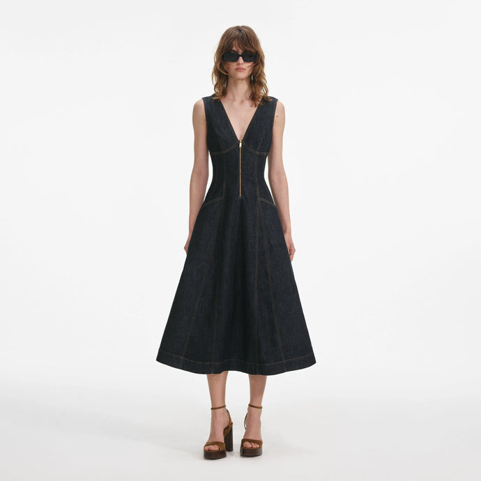 INDIGO DENIM MIDI DRESS