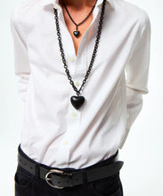 MINI PUFFY HEART NECKALCE - Black