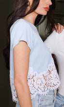 PAIGE LACE COMBO TOP - Light Blue