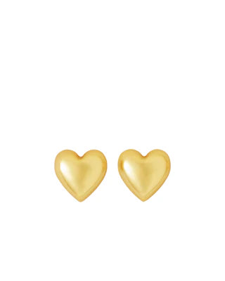 PUFFY HEART STUD EARRINGS - Gold