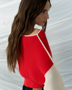 LILY COLOUR BLOCK SWEATER - Scarlet Red