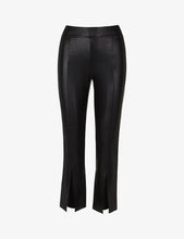 FAUX LEATHER 7/8 SPLIT FRONT PANT - Black