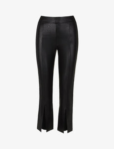 FAUX LEATHER 7/8 SPLIT FRONT PANT - Black