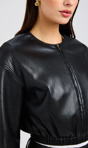 BRANDO VEGAN LEATHER BOMBER JACKET - Black