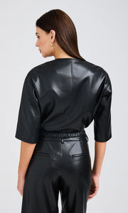 BRANDO VEGAN LEATHER BOMBER JACKET - Black