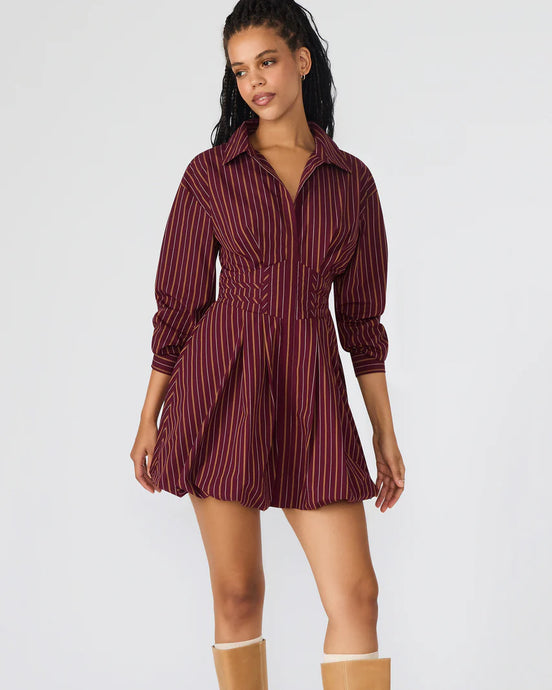 ARIELLE MINI DRESS - Wine Striped