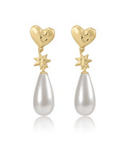 PEARL STAR STUDS EARRING - Gold