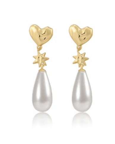 PEARL STAR STUDS EARRING - Gold