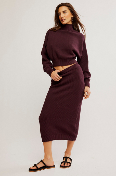 HAILEE SWEATER SKIRT SET - Vintage Wine