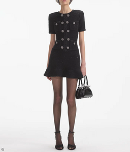 BLACK BUTTONED KNIT MINI DRESS