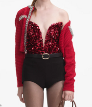 RED 3D SEQUIN TOP