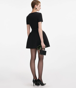 BLACK CREPE SHORT SLEEVE MINI DRESS