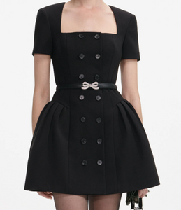 BLACK CREPE SHORT SLEEVE MINI DRESS