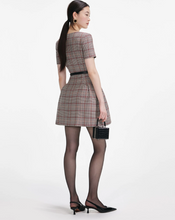 BROWN CHECK SHORT SELEVE MINI DRESS