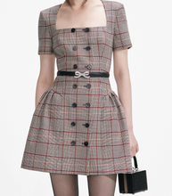 BROWN CHECK SHORT SELEVE MINI DRESS