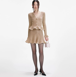 GOLD LUREX PEPLUM KNIT MINI DRESS