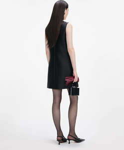 BLACK TAFFETA EMBLISSHED TRIM MINI DRESS