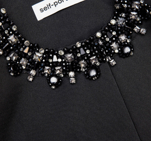 BLACK TAFFETA EMBELLISHED TRIM JACKET