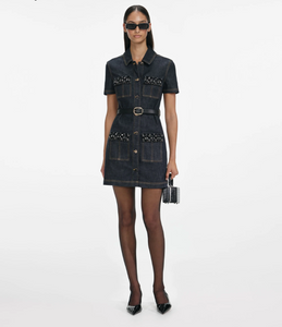 INDIGO DENIM CRYSTAL TRIM MINI DRESS