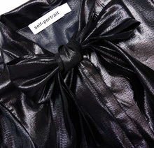 BLACK METALLIC PUSSY BOW BLOUSE