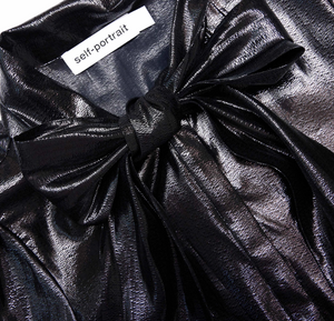 BLACK METALLIC PUSSY BOW BLOUSE