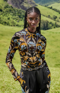 SNAKE GARDEN BLACK JERSEY BLOUSE