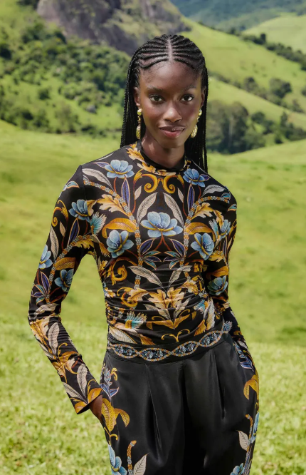 SNAKE GARDEN BLACK JERSEY BLOUSE