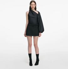 BLACK TAFFETA DRAPED SLEEVE TOP