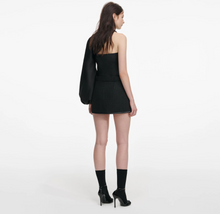 BLACK TAFFETA DRAPED SLEEVE TOP