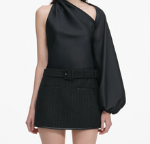 BLACK TAFFETA DRAPED SLEEVE TOP