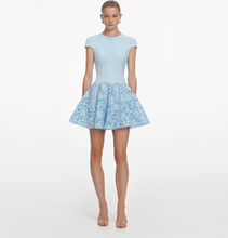 CREPE LACE MINI DRESS - Blue