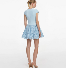 CREPE LACE MINI DRESS - Blue
