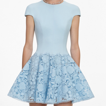 CREPE LACE MINI DRESS - Blue
