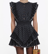 POLKA DOT FRILL MINI DRESS - Black
