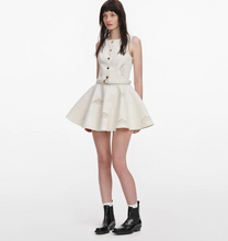 BRODERIE DENIM MINI DRESS - Cream