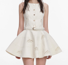 BRODERIE DENIM MINI DRESS - Cream