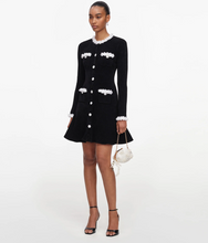 BLACK CHENILLE KNIT FLOWER MINI DRESS