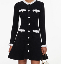 BLACK CHENILLE KNIT FLOWER MINI DRESS