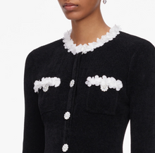BLACK CHENILLE KNIT FLOWER MINI DRESS