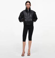 BLACK FAUX LEATHER BOMBER JACKET