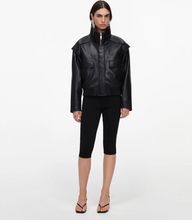BLACK FAUX LEATHER BOMBER JACKET