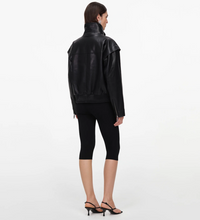 BLACK FAUX LEATHER BOMBER JACKET